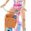 Barbie Doll & Bike Set with Accessories, Blonde in Rainbow Romper with Pink & Blue Bicycle, Helmet, Basket & Water Bottle - 5