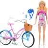 Barbie Doll & Bike Set with Accessories, Blonde in Rainbow Romper with Pink & Blue Bicycle, Helmet, Basket & Water Bottle - 6