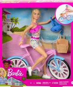 Barbie Doll & Bike Set with Accessories, Blonde in Rainbow Romper with Pink & Blue Bicycle, Helmet, Basket & Water Bottle - 7