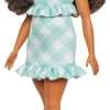 Barbie Fashionistas Doll #240 with Wavy Dark Brown Hair Wearing Minty Green Ruffled Gingham Dress, Sunglasses and Lavender Heels Accessories - 1