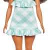Barbie Fashionistas Doll #240 with Wavy Dark Brown Hair Wearing Minty Green Ruffled Gingham Dress, Sunglasses and Lavender Heels Accessories - 5