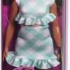 Barbie Fashionistas Doll #240 with Wavy Dark Brown Hair Wearing Minty Green Ruffled Gingham Dress, Sunglasses and Lavender Heels Accessories - 6