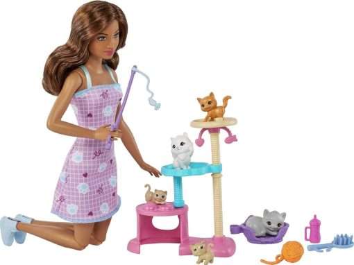Barbie Kitty Condo Doll & Pets, Cat Tree Toy Playset with 5 Kitten Figures & Accessories - 1