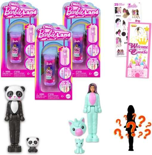 Barbie Mini Barbieland Blind Bag Mini Figure Set - Bundle with 3 Barbie Blind Cutie Reveal Tube Mystery Barbie Dolls Plus Stickers, More - Barbie Party Favors for Girls, Kids - 1