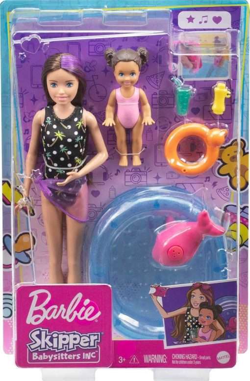 Barbie Skipper Babysitters Inc Playset with Skipper Doll, Color-Change Small Doll, Pool, Squirt Whale Toy & Accessories - 6