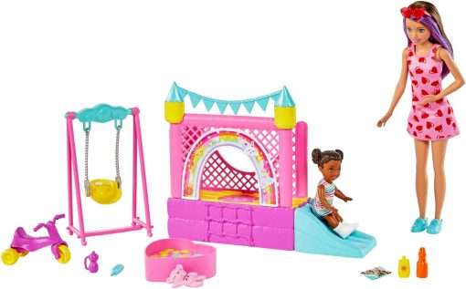 Barbie Skipper Babysitters Inc Playset with Skipper Doll, Toddler Small Doll, Working Bounce House, Swing & Accessories - 1