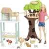 Barbie Vet Doll & Playset, Animal Rescuer Theme with 8 Wildlife Figures, Treehouse, Care Station, Rope Bridge & Accessories - 1
