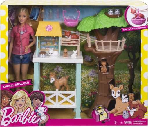 Barbie Vet Doll & Playset, Animal Rescuer Theme with 8 Wildlife Figures, Treehouse, Care Station, Rope Bridge & Accessories - 6