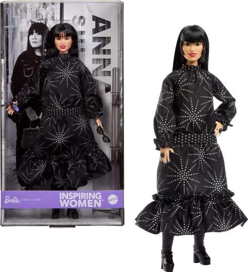 Barbie Inspiring Women Anna Sui Doll Collectible in Boho Chic Black Dress Outfit with Boots, Sunglasses, & Perfume Accessory - 1