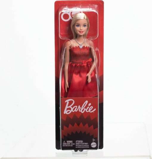 Barbie Mattel 80th Anniversary Ruby-Red Celebration Blonde Fashion Doll Wearing Red Dress with Silvery Shoes & Necklace, Collectible Toy - 6
