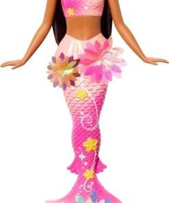 Barbie Mermaid Toy Dolls with Surprise Magic Blooming Flowers Feature, Ombre Tails, Pearl Headband Accessory & Long Brown Hair with Purple Highlights - 1