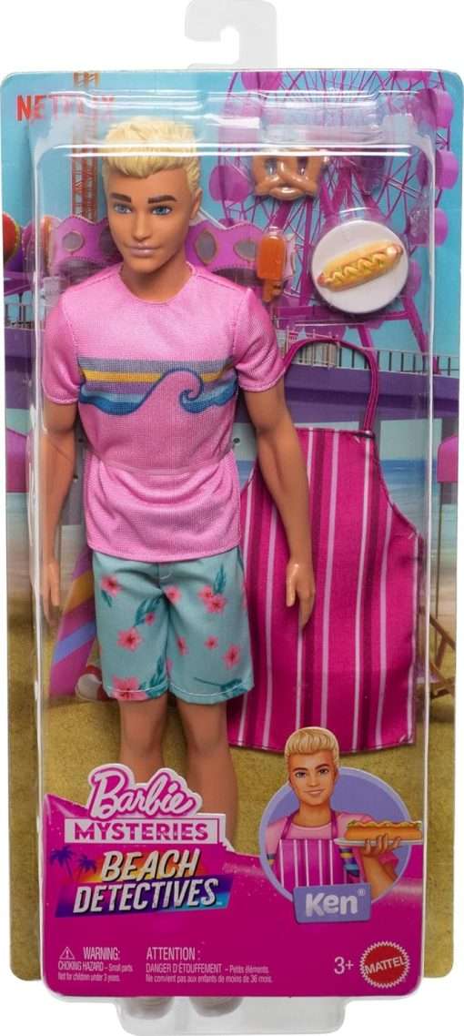 Barbie Mysteries- Beach Detectives Ken Doll Wearing Removeable Signature Outfit with Storytelling Accessories, Including Apron & Snacks - 5