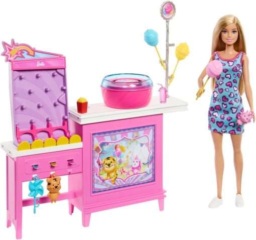Barbie Mysteries- Beach Detectives Malibu” Doll & Cotton Candy Game Booth Playset with 20 Accessories Including Prizes - 1