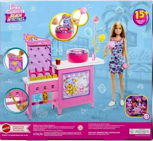 Barbie Mysteries- Beach Detectives Malibu” Doll & Cotton Candy Game Booth Playset with 20 Accessories Including Prizes - 5