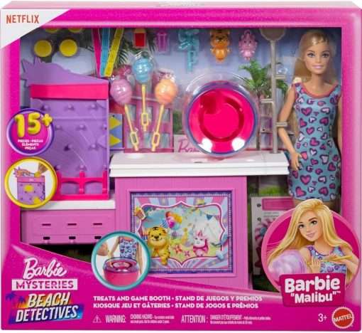 Barbie Mysteries- Beach Detectives Malibu” Doll & Cotton Candy Game Booth Playset with 20 Accessories Including Prizes - 6