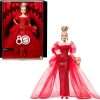 Barbie Signature Doll, Mattel 80th Anniversary Collectible in Glittery Red Tulle Gown with Drop Earrings and Sheer Gloves, Blonde Hair - 1