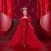 Barbie Signature Doll, Mattel 80th Anniversary Collectible in Glittery Red Tulle Gown with Drop Earrings and Sheer Gloves, Blonde Hair - 8
