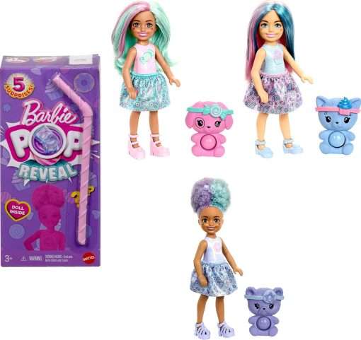 Barbie Chelsea Pop Reveal Doll Set, Treat Series with 5 Surprises Including Scented Small Doll, Pop-It Pet & Color Change - 1