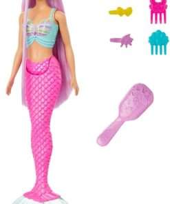 Barbie Mermaid Doll with 7-Inch-Long Pink Fantasy Hair & Colorful Accessories for Styling Play Like Headband & Barrettes - 1