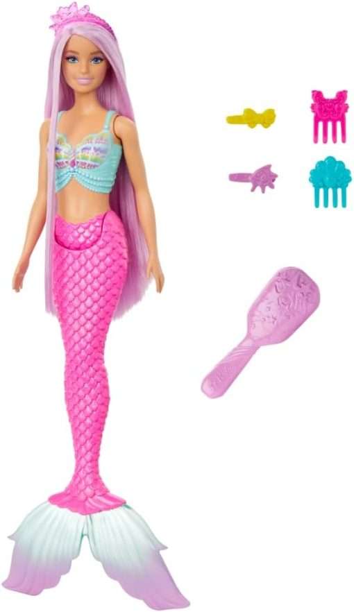 Barbie Mermaid Doll with 7-Inch-Long Pink Fantasy Hair & Colorful Accessories for Styling Play Like Headband & Barrettes - 1