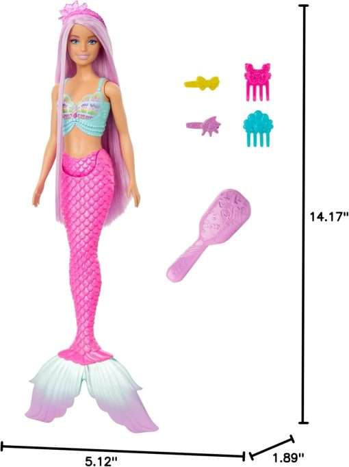 Barbie Mermaid Doll with 7-Inch-Long Pink Fantasy Hair & Colorful Accessories for Styling Play Like Headband & Barrettes - 8