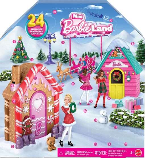 Barbie Mini Land Collectible Advent Calendar with 1.5-Inch Dolls & 24 Days of Surprises, Winter Village Play Areas for Storytelling Fun - 1