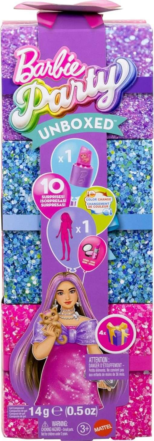 Barbie Party Unboxed Doll & Accessories, Glam Party Series with 10 Surprises Including Color-Change, Pink Sparkle Doll - 6