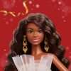 Barbie Signature 2025 Holiday Black Hair Fashion Doll Wearing Silver & Gold Gown, Seasonal Collector in Displayable Packaging & Stand - 2