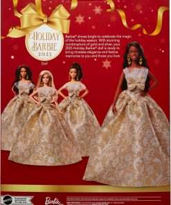 Barbie Signature 2025 Holiday Black Hair Fashion Doll Wearing Silver & Gold Gown, Seasonal Collector in Displayable Packaging & Stand - 6