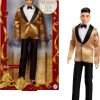 Barbie Signature 2025 Holiday Black Hair Ken Collectible Fashion Doll Wearing Full Suit with Golden Jacket in Displayable Packaging & Doll Stand - 1