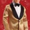 Barbie Signature 2025 Holiday Black Hair Ken Collectible Fashion Doll Wearing Full Suit with Golden Jacket in Displayable Packaging & Doll Stand - 4