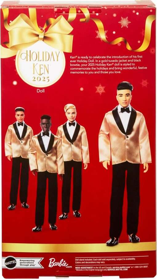 Barbie Signature 2025 Holiday Black Hair Ken Collectible Fashion Doll Wearing Full Suit with Golden Jacket in Displayable Packaging & Doll Stand - 6
