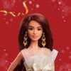 Barbie Signature 2025 Holiday Dark Brown Hair Fashion Doll Wearing Silver & Gold Gown, Seasonal Collector in Displayable Packaging & Stand - 2