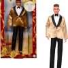 Barbie Signature 2025 Holiday Light Brown Hair Ken Collectible Fashion Doll Wearing Full Suit with Golden Jacket in Displayable Packaging & Doll Stand - 1