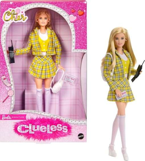 Barbie Signature Doll, Clueless Cher Collectible in Yellow Plaid Suit with Backpack, Cell Phone, & Learner’s Permit Accessories - 1