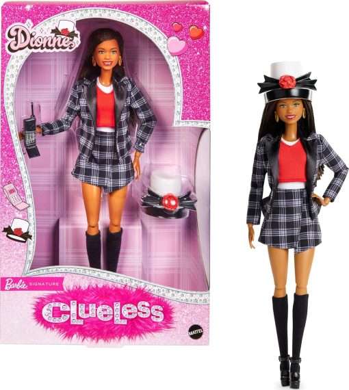 Barbie Signature Doll, Clueless Dionne Collectible with Black-and-White Plaid Suit, Top Hat, & Cell Phone Accessory - 1