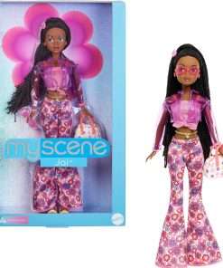 Barbie Signature My Scene Jai Doll and Accessories, Black Braids, Y2K-Inspired Outfit with Pink Top, Vinyl Jacket, Floral Flare Pants and Doll Stand - 1