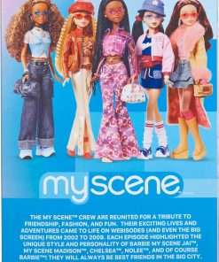 Barbie Signature My Scene Jai Doll and Accessories, Black Braids, Y2K-Inspired Outfit with Pink Top, Vinyl Jacket, Floral Flare Pants and Doll Stand - 6