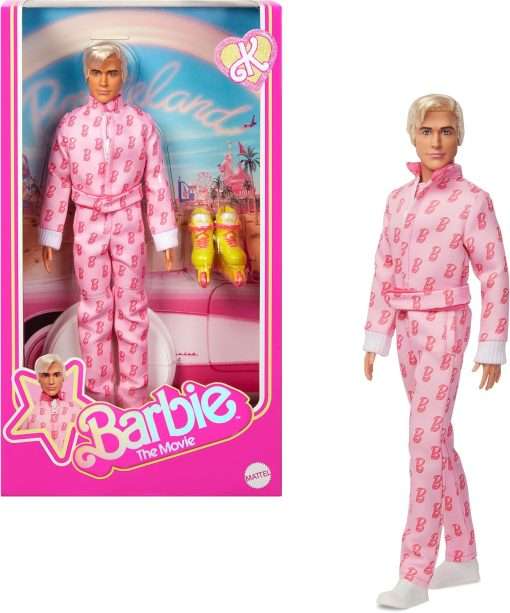 Barbie The Movie Ken Collectible Doll, Ryan Gosling as Ken Wearing Pink Jumpsuit with “B” Detail with White Sneakers and Multicolor Roller Skates - 1