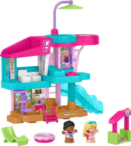 Fisher-Price Little People Toddler Toy Barbie Beach House Playset, Figures and Accessories for Preschool Pretend Play Kids Ages 18+ Months - 1