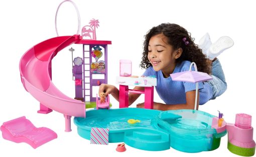 Barbie Dream Pool Playset with 6 Play Areas, Including Slide & Bubbling Hot Tub, Plus 20+ Accessories Like Pet, Floaties & More - 1