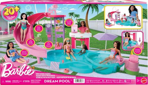 Barbie Dream Pool Playset with 6 Play Areas, Including Slide & Bubbling Hot Tub, Plus 20+ Accessories Like Pet, Floaties & More - 6