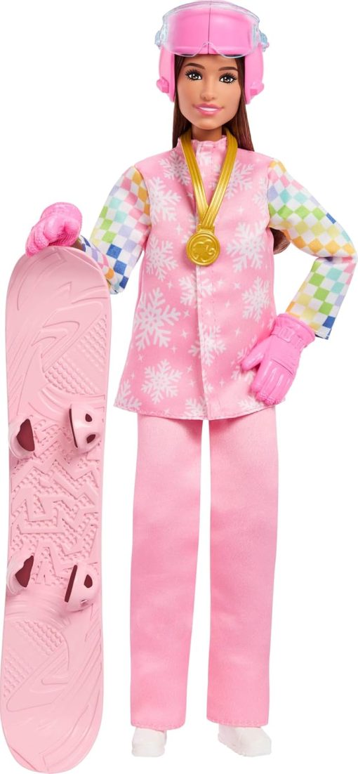 Barbie Careers Snowboarder Doll Wearing Pink Snow Jacket, Pants & Boots with 10+ Accessories Including Color-Change Snowboard - 1