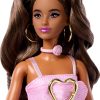Barbie Deluxe Style Doll #12 in Pink Denim Crop Top with Matching Rose Print Flare Jeans, Wavy Brown Hair, Accessories Like Rose Handbag and Jewelry - 3