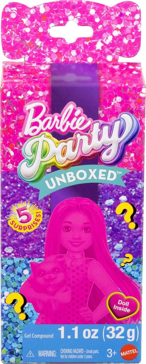 Barbie Party Unboxed Chelsea Doll Set, Glam Party Series with 6 Surprises Including Pet & Color Change (Styles May Vary) - 1