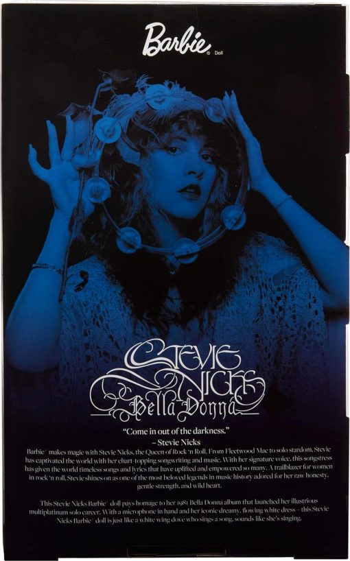 Barbie Signature Doll, Stevie Nicks Bella Donna Collectible Wearing Flowing White Dress with Hat & Mic Accessories, Includes Doll Stand - 6