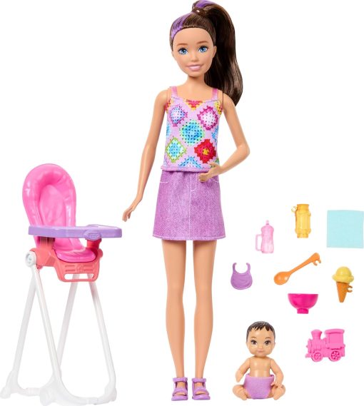 Barbie Skipper Babysitters, Inc. Playset with Brunette Doll, Brunette Toddler Doll, High Chair & 8 Accessories Including Food - 1