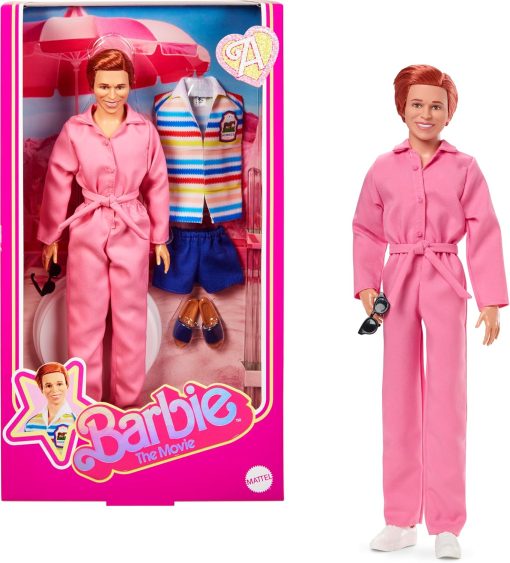 Barbie The Movie Allan Collectible Doll, Michael Cera as Allan with 2 Removable Movie Fashions, Pink Jumpsuit Outfit & Blue Striped Beach Set with Sunglasses - 1