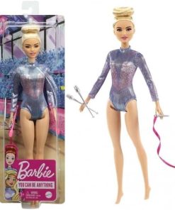 Barbie Rhythmic Gymnast Blonde Doll (12-in-30.40-cm) with Colorful Metallic Leotard, 2 Clubs & Ribbon Accessory, Great Gift for Ages 3 Years Old & Up