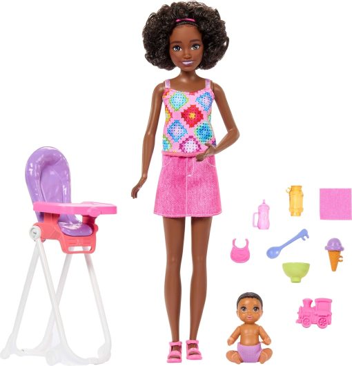 Barbie Skipper Babysitters, Inc. Playset with Brunette Doll, Brunette Toddler Doll, High Chair & 8 Accessories Including Food 2 - 1